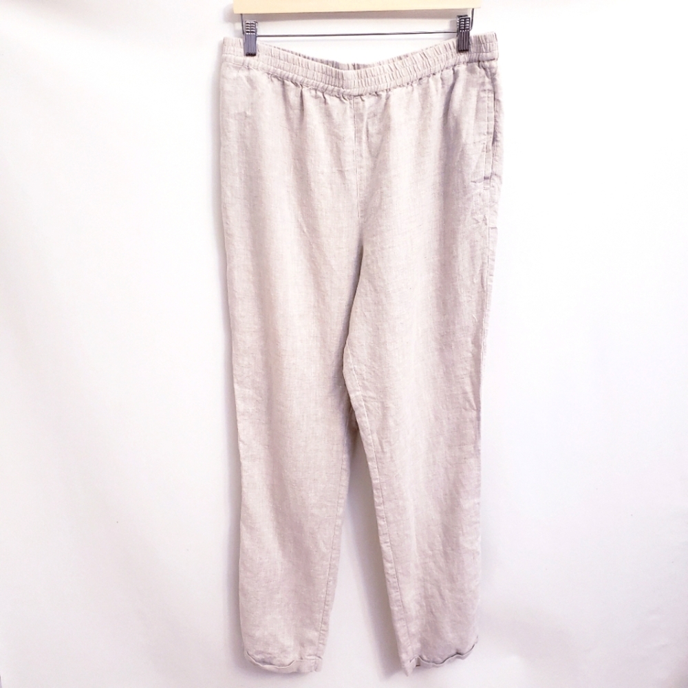 Soft Surroundings Tan 100% Linen Pull On Relaxed Pants, Size TL